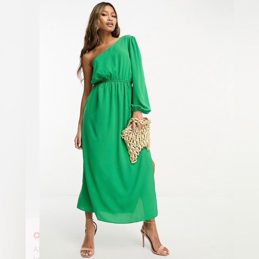 ASOS DESIGN one shoulder cut out midi dress in bright green Sz 6